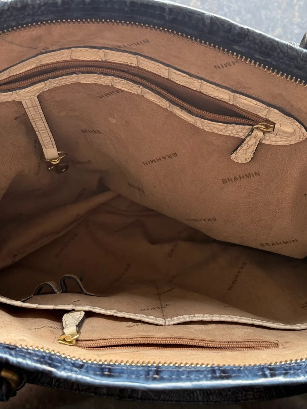 Brahmin Croc Embossed Leather Tri-Color Medium Sized Tote Bag